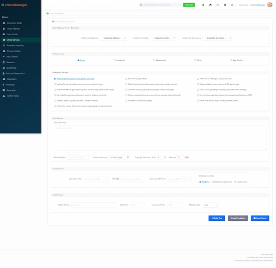 Evidencija i unos servisa u softveru eServisManager za auto servise